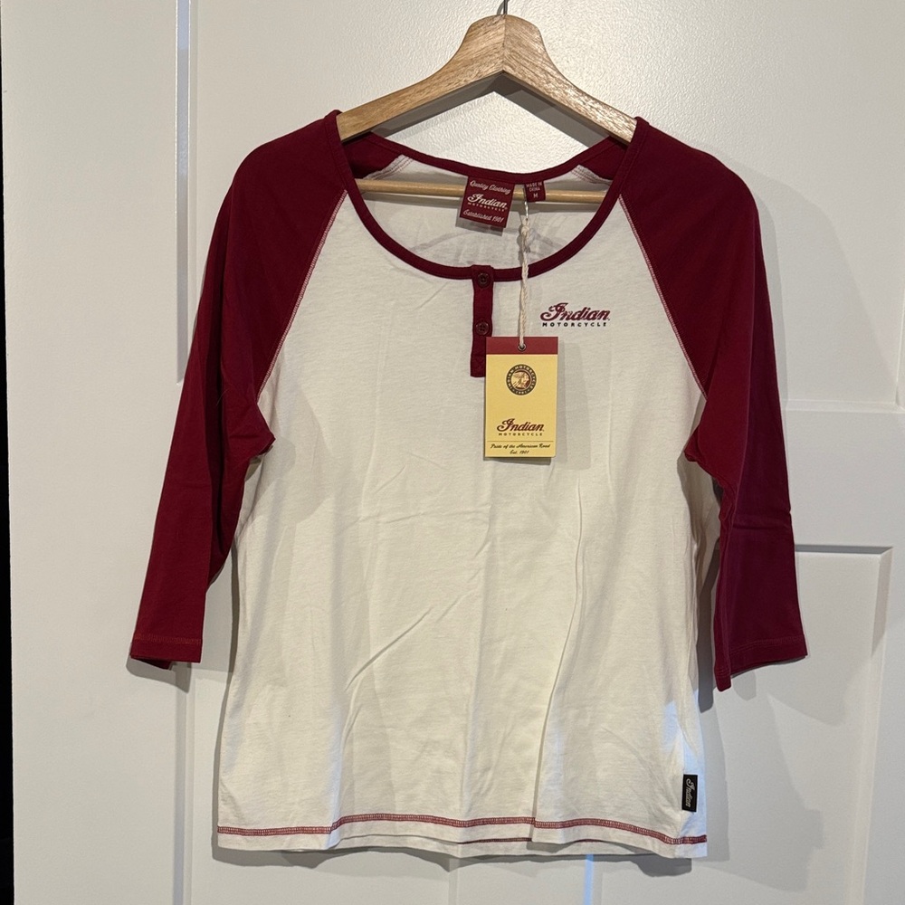 Indian Motorcycle Women's Cream & Burgundy Raglan Henley